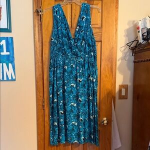 Avenue Teal Floral V-Neck Midi Dress